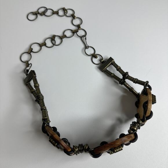 VIntage Women Concho Belt Metal Medallion Wood BOHO Bohemian Coachella 28” MINT main image 14
